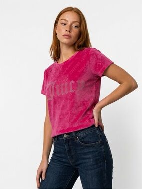 Juicy Couture Hot Pink Velour Top with Stud Detail